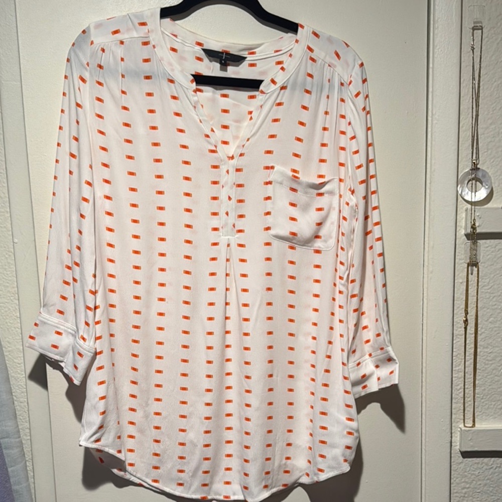 Women's White and Orange Blouse